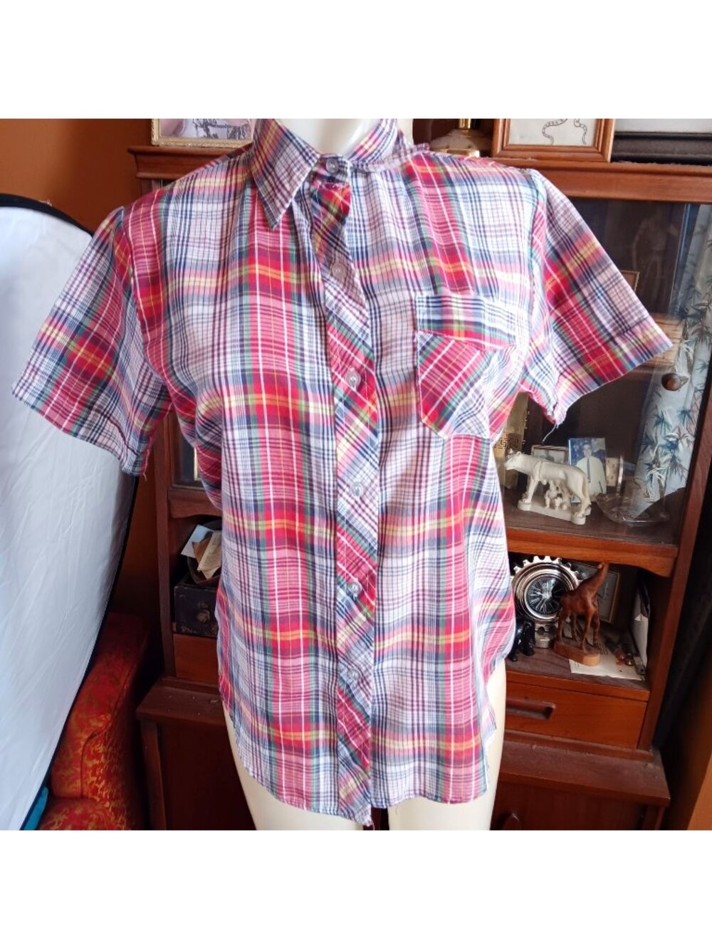 Small True Vintage Women's Camp Shirt Plaid Button-Up 1980's Thin Buttery Mom